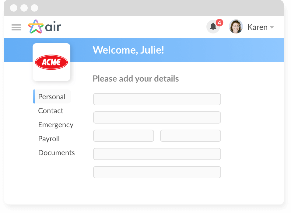 Air HR employee onboarding software