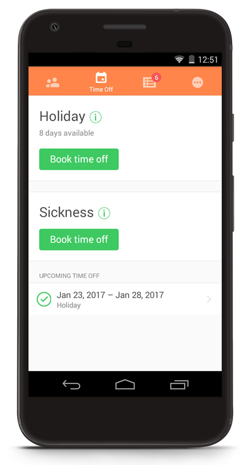 Android HR app - Time Off Booking - Holiday and Sick leave
