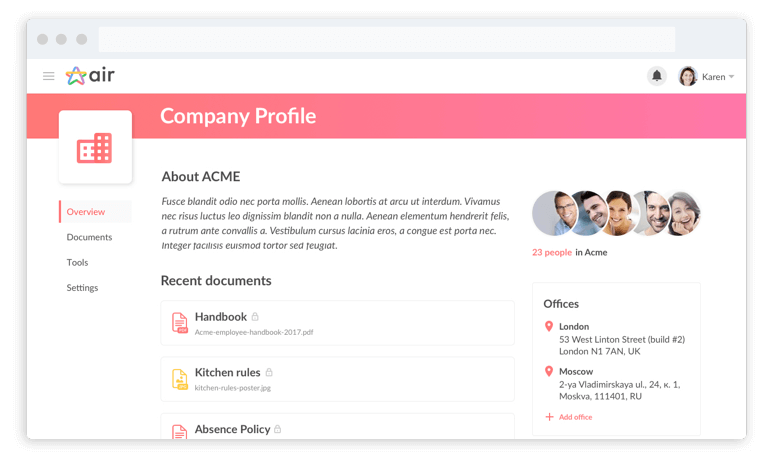 Air HR Company profile, documents, and policies